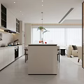 Modern Living Dining Room With White Sofa Round Coffee Table Floor-to-Ceiling Windows And Light Interior