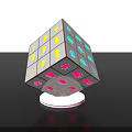 Modern Illuminated Cube Garden Decor With Colorful Patterns And Pink Base 3d model