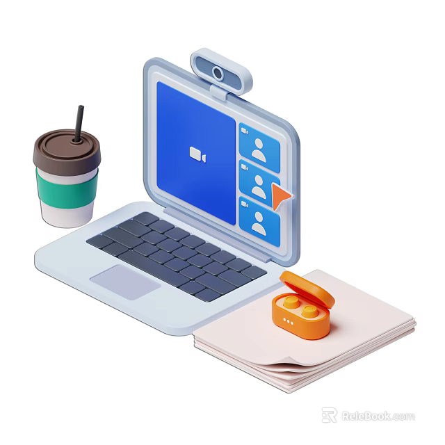 Modern Laptop with Document and User Icons on Screen Coffee Cup Stapler and Papers 3d model 