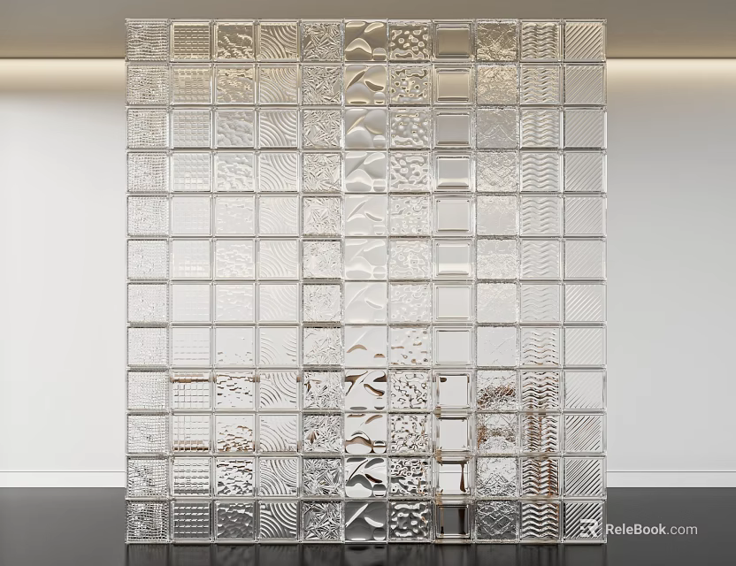 Textured Glass Block Partition With Modern Design And Decorative Patterns For Interior Space Dividing 3d model 