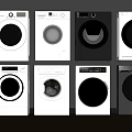 Multiple Front Loading Washing Machines Arranged In White And Gray Designs On 3d model