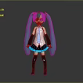 Game And Movie Character With Teal Twin Ponytails White Top Black Skirt And Tie