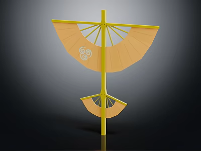 Yellow Decorative Fan Structure With Traditional Cloud Patterns And Vertical Support 3d model