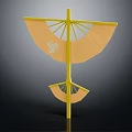 Yellow Decorative Fan Structure With Traditional Cloud Patterns And Vertical Support