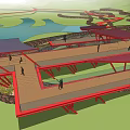 Observation Tower With Red Bridge Platform Green Hillside And Sea View 3d model