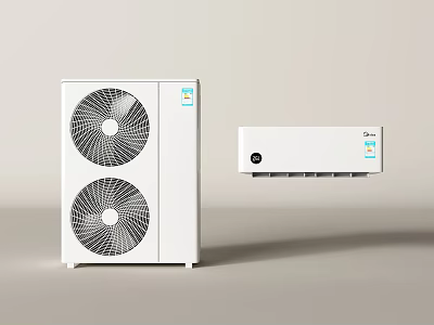 White Air Conditioner Fan With Double Fan Blades And Digital Control Panel 3d model