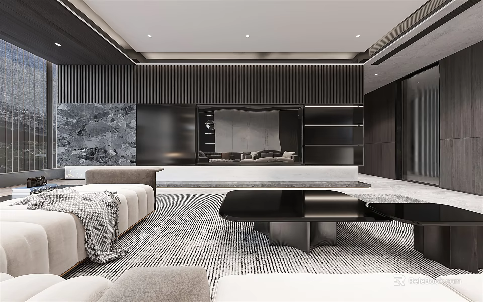 Modern Living And Dining Room Interior Design With Sofa Coffee Table And Dining Set 3d model