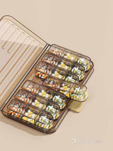 Clear Transparent Lid Pill Organizer With Multi Compartments For Pills And Capsules Storage 3d model 