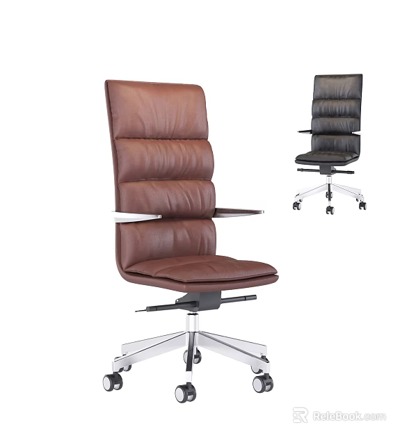 Modern Leather Office Chair In Brown Black With Swivel Base And Armrests 3d model 