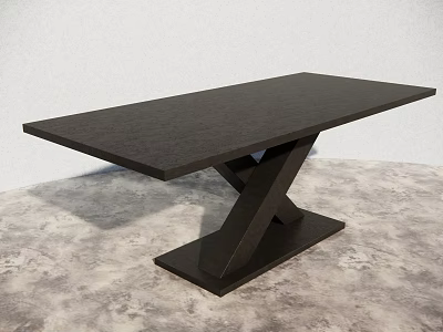 Modern Black Dining Table With X Shaped Base And Wooden Texture 3d model