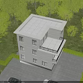 Two Story White Single Family House With Black Balcony Brown Door And Green Trees