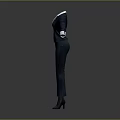 Professional Dark Blue Suit Outfit With White Collar Cuffs And Zipper Details