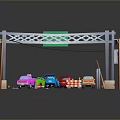 Modern Traffic Scene With Colorful Cars On Road And Metal Bridge Structure