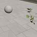 White Tiled Floor Area Featuring White Spherical Object And Green Plant Foliage 3d model