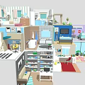 Cartoon Style 3D Room Scene With Multiple Rooms Furniture And Colorful Decorations