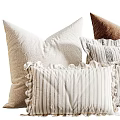 Collection of Stylish Striped and Ruffled Edge Pillows in Gray and Beige Tones