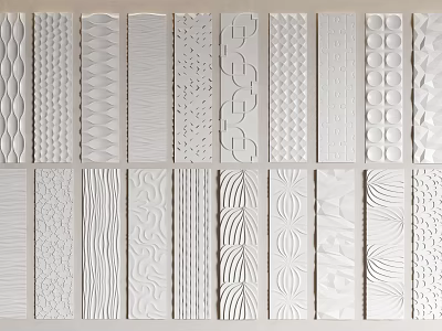 White Textured Wainscoting Panels With Various Decorative Patterns For Interior Design 3d model