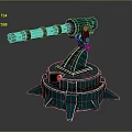 Industrial Mechanical Device Featuring Green Spiked Base And Rotating Metal Arm Components
