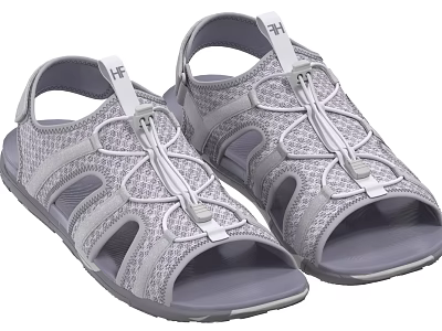 Gray Mesh Sandals with Lace Up Straps Casual Open Toe Breathable Footwear 3d model
