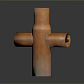 Cross Shaped Copper Pipe Fitting With Orange Finish And Four Ports