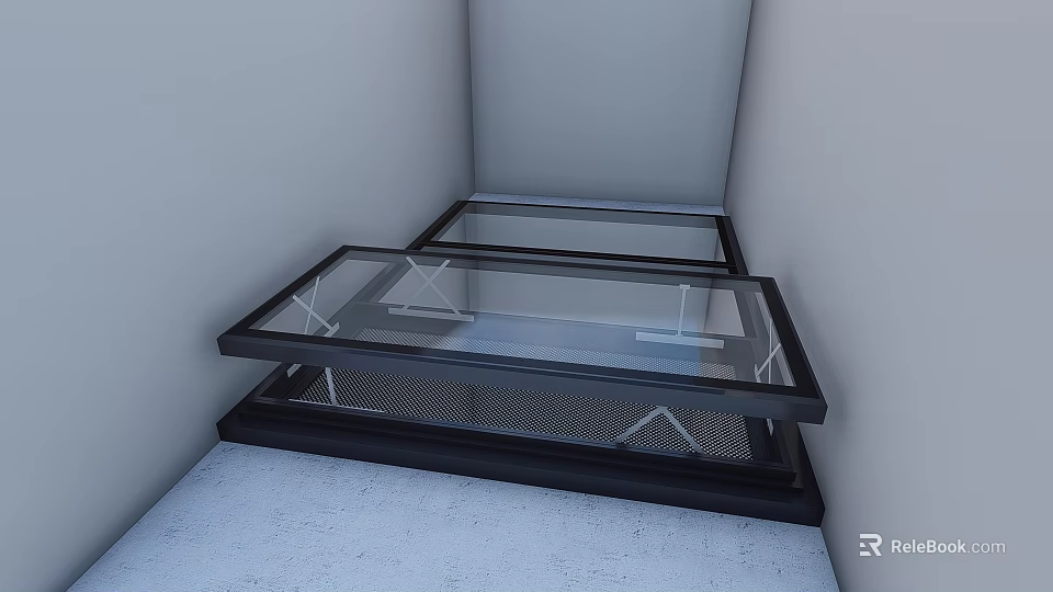 Detached Villa Interior With Glass Skylights And Black Metal Frame Structures 3d model 