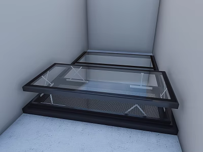 Detached Villa Interior With Glass Skylights And Black Metal Frame Structures 3d model