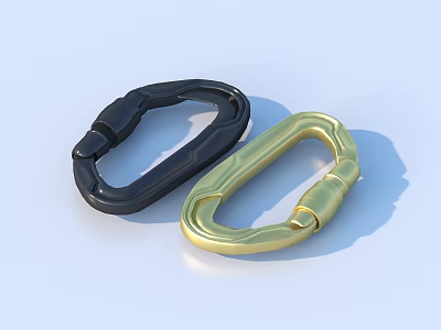 Durable Metal Carabiner Clips in Black and Gold for Daily Use 3d model