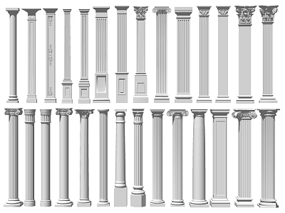 Various Classical Roman Columns Featuring Different Architectural Design Styles And Details 3d model
