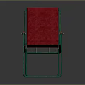 Folding Leisure Chair With Red Cushioned Seat Green Metal Frame And Wooden Armrests