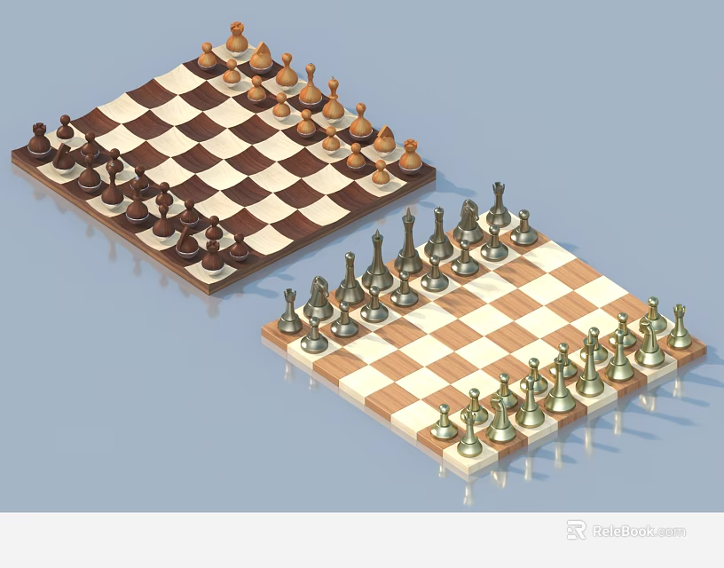 Chess Strategy Game Entertainment With Two Colored Boards And Arranged Pieces 3d model 