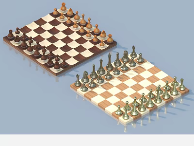 Chess Strategy Game Entertainment With Two Colored Boards And Arranged Pieces 3d model