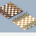 Chess Strategy Game Entertainment With Two Colored Boards And Arranged Pieces 3d model