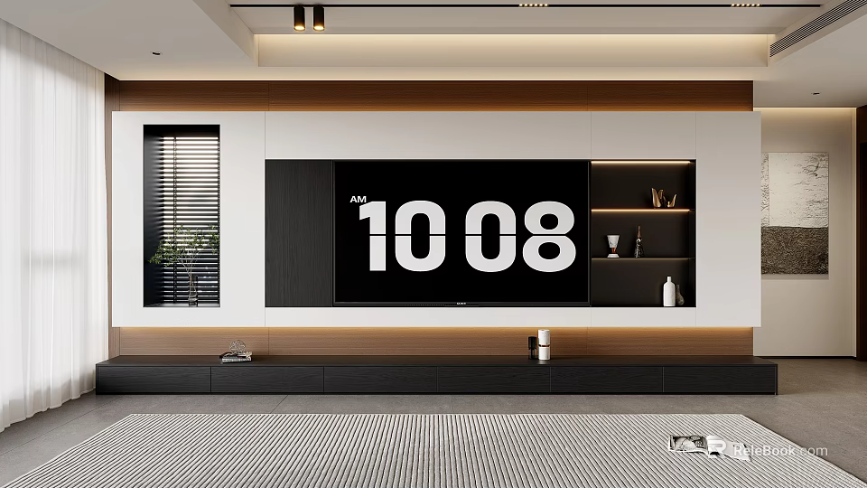 Modern TV Wall Unit With Storage Shelves TV And Decorative Items In Living Room 3d model 