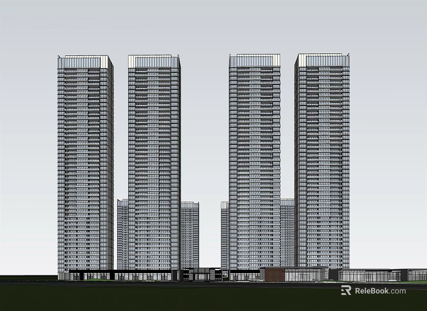 Modern High Rise Buildings With Glass Facade And Urban Architectural Design 3d model 