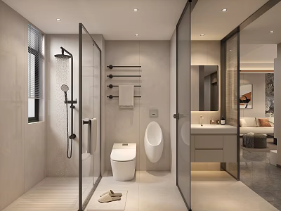 Modern Bathroom Interior Design With Glass Partition Toilet Shower Area And Vanity 3d model