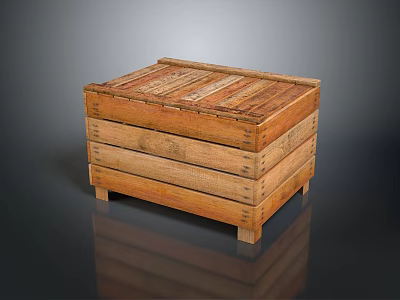 Wooden Crate Style Stool With Slatted Plank Top And Rustic Solid Wood Construction 3d model