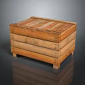 Wooden Crate Style Stool With Slatted Plank Top And Rustic Solid Wood Construction 3d model