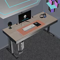 Modern Gaming Desk Setup With Alienware Monitor Keyboard Mouse Headset RGB Camera And Computer Case
