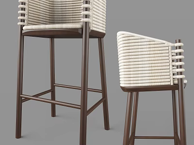 Stylish Wicker Bar Stools With Wooden Legs And Curved Backrest Design 3d model