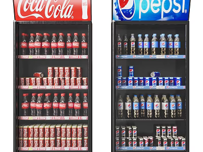 Commercial Freezer Stocked With Various Coca-Cola And Pepsi Bottled Canned Drinks 3d model
