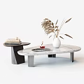 Elegant Modern Marble Coffee Table Featuring Oval Shape Vase Tray and Books 3d model