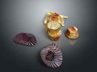 Premium Gold Foil Wrapped Chocolates with Dark Paper Cups and Artisanal Packaging 3d model
