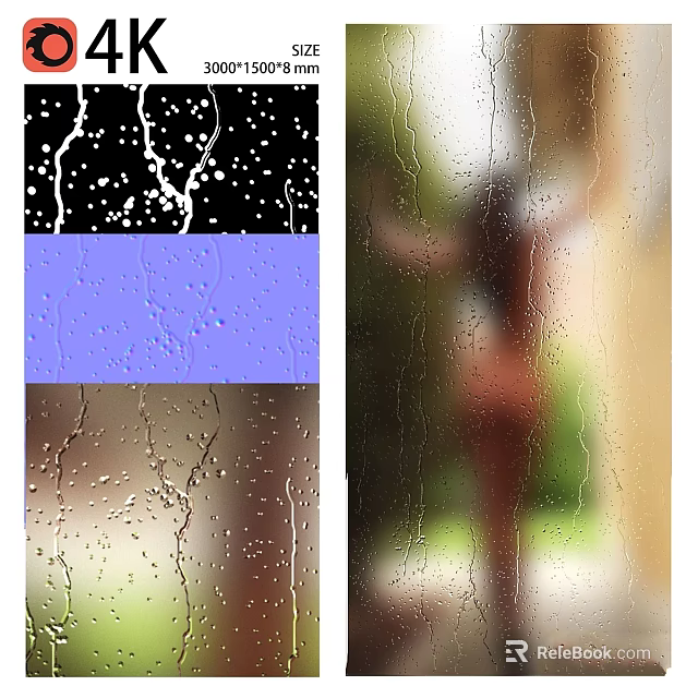 Raindrops On Wet Glass Surface With Water Texture And Different Backgrounds 3d model