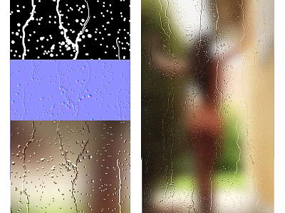 Raindrops On Wet Glass Surface With Water Texture And Different Backgrounds 3d model