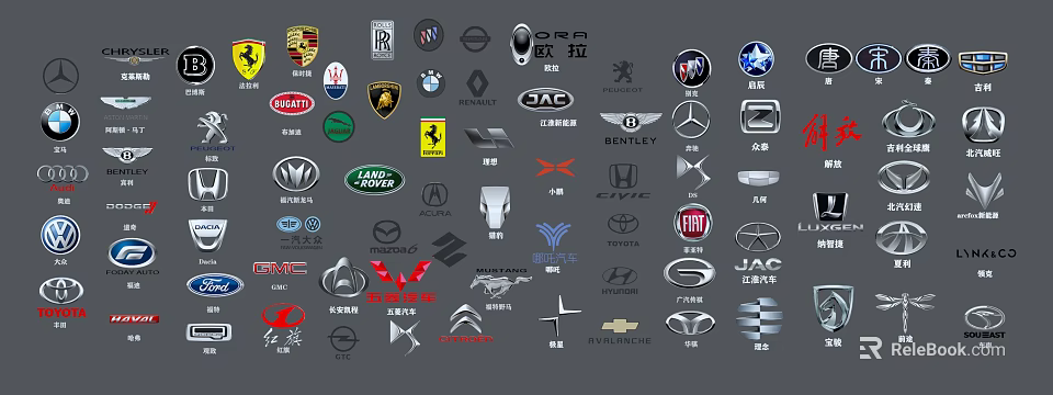 Diverse Car Brand Logos Featuring Luxury And Popular Automotive Emblems 3d model 