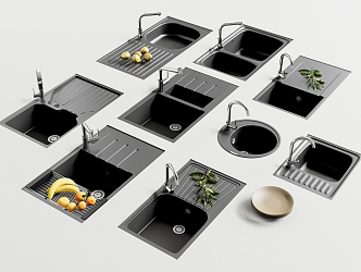 Modern Vegetable Washing Basin Kitchen Embedded Sink Vegetable Washing Basin Stainless Steel Faucet 3d model