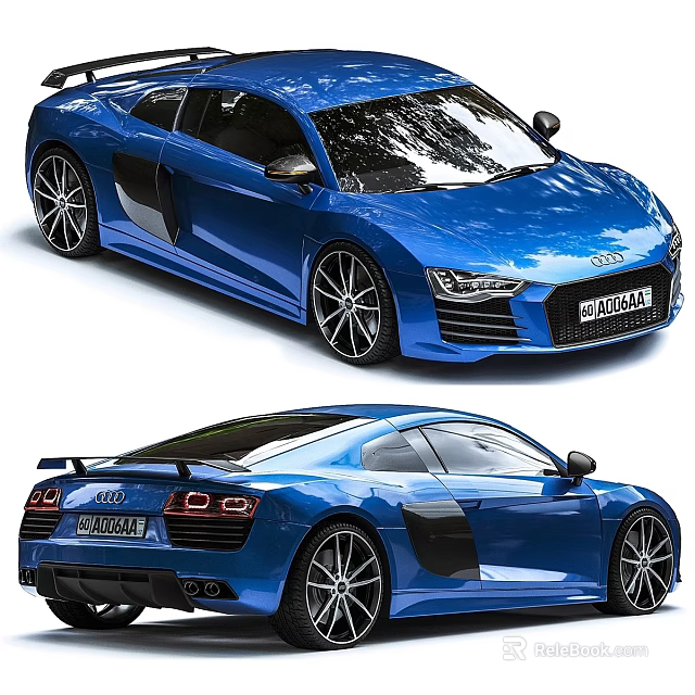 Blue Audi R8 Sports Car With Front And Rear Views And Sleek Body Design 3d model 