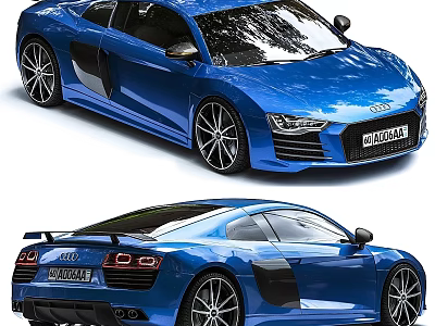 Blue Audi R8 Sports Car With Front And Rear Views And Sleek Body Design 3d model