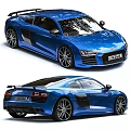 Blue Audi R8 Sports Car With Front And Rear Views And Sleek Body Design
