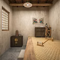 Traditional Chinese Style Room With Wooden Furniture And Earthen Walls